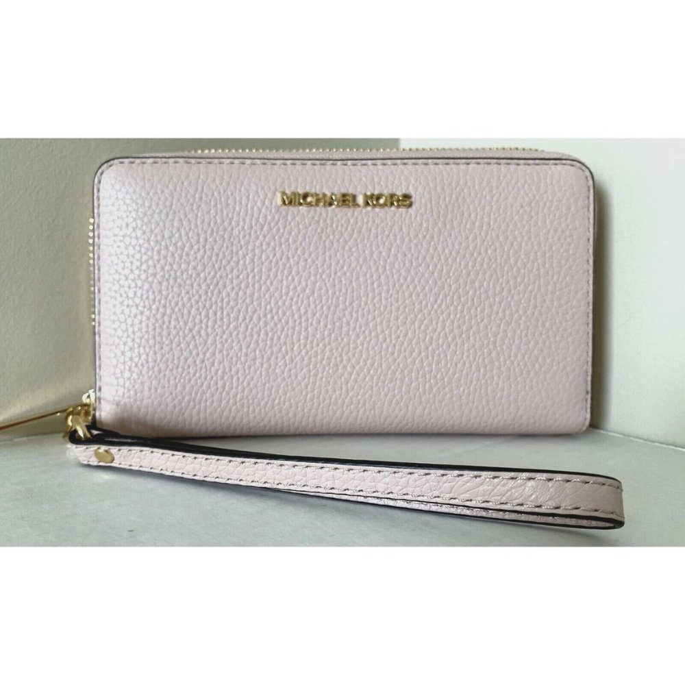 New Michael Kors Jet Set Travel Large Flat Phone Case Leather Powder Blush